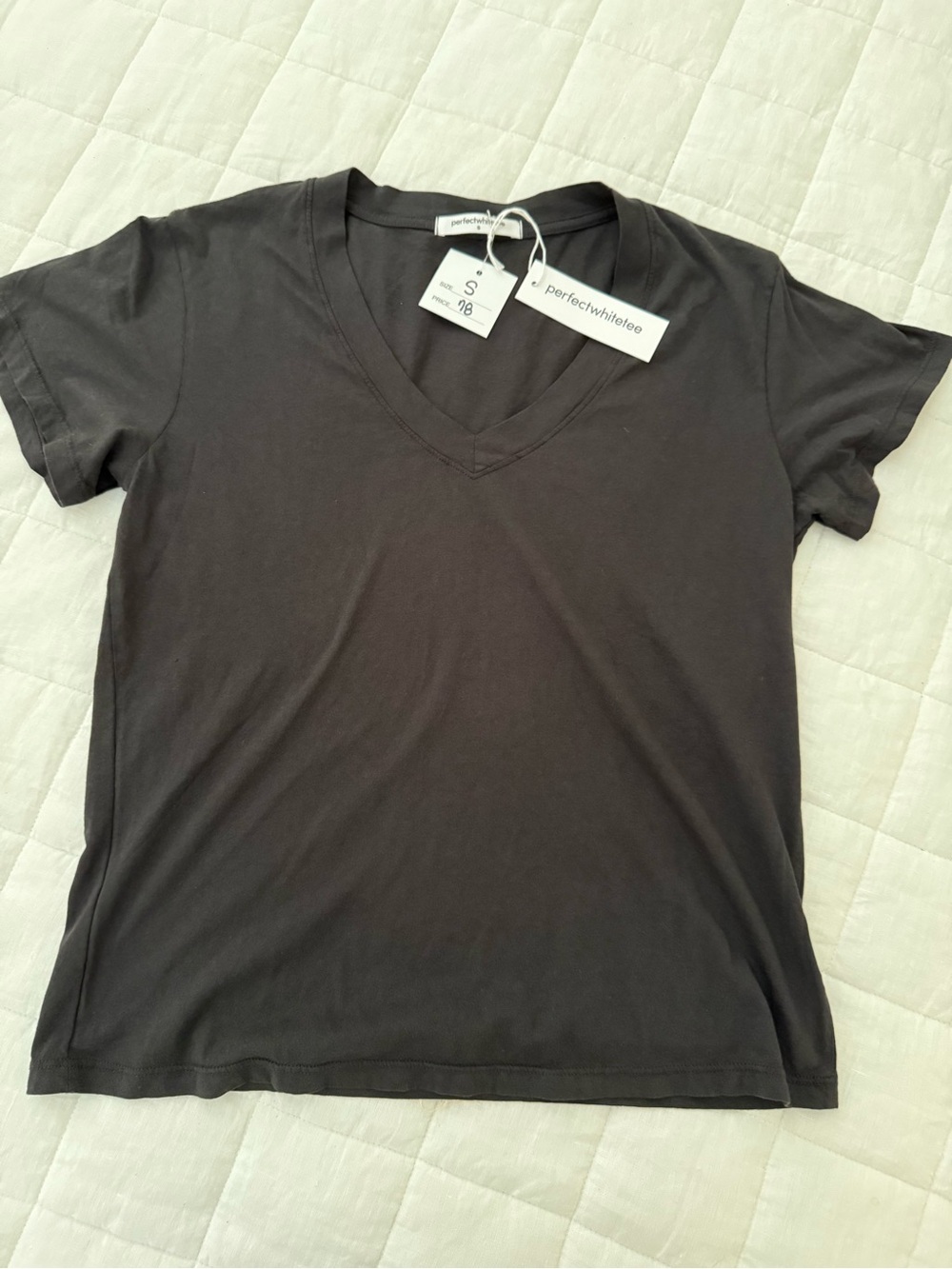 Perfect White Tee Charcoal V-Neck Top with Branded Tags